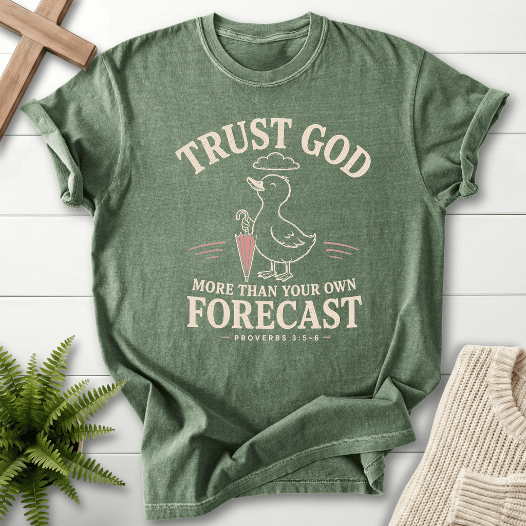 Trust God Duckling Prov 3 5 6 T-Shirt in Moss | She Wears Faith