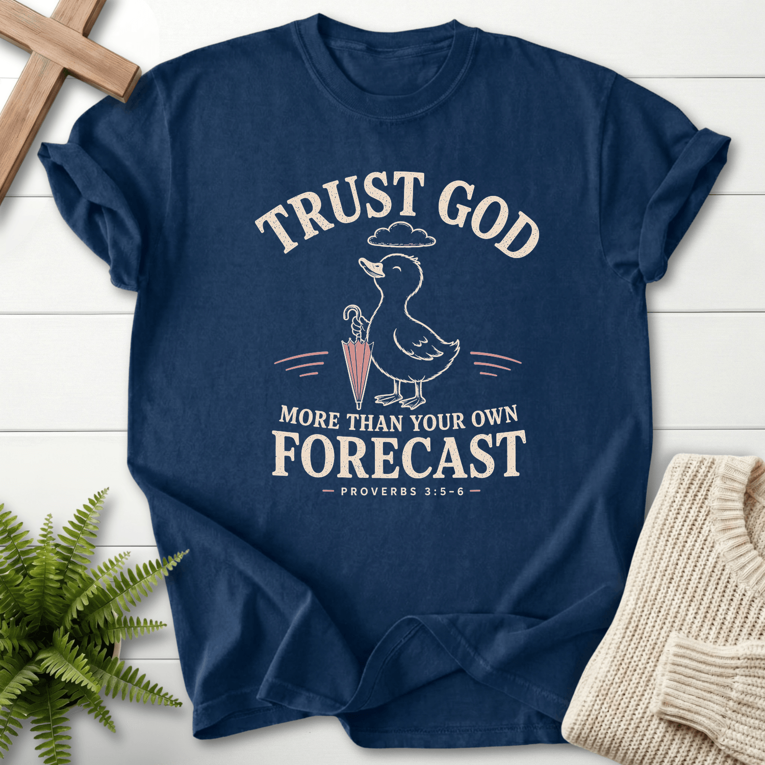 Trust God Duckling Prov 3 5 6 T-Shirt in Navy | She Wears Faith