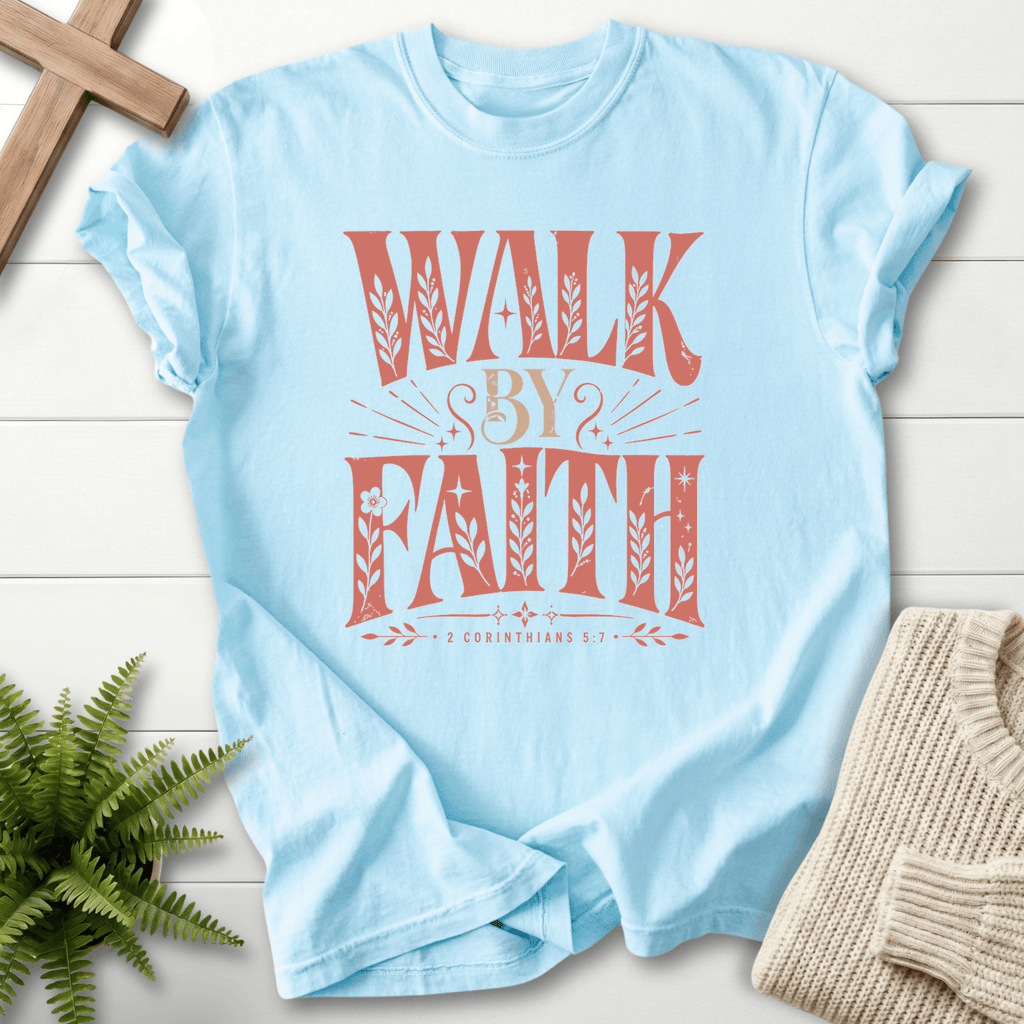 Walk By Faith 2 Corinthians 5:7 T-Shirt in Chambray | She Wears Faith
