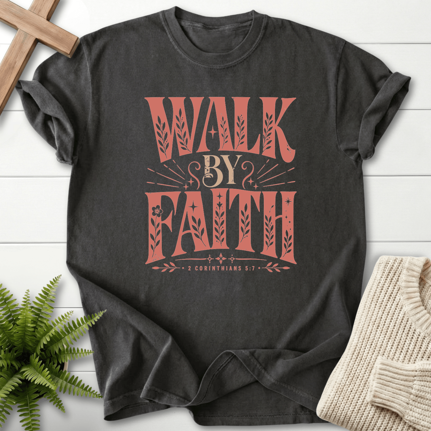 Walk By Faith 2 Corinthians 5:7 T-Shirt in Graphite | She Wears Faith