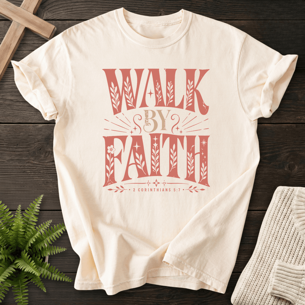 Walk By Faith 2 Corinthians 5:7 T-Shirt in Ivory | She Wears Faith