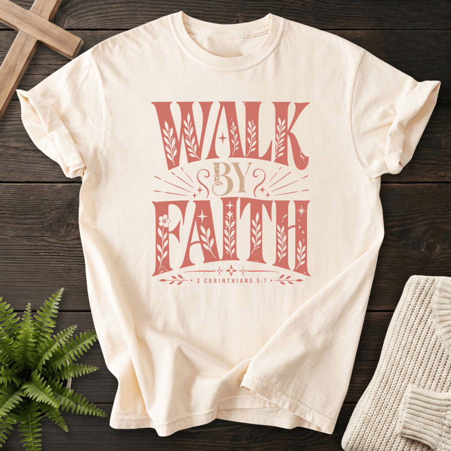 Walk By Faith 2 Corinthians 5:7 T-Shirt in Ivory | She Wears Faith