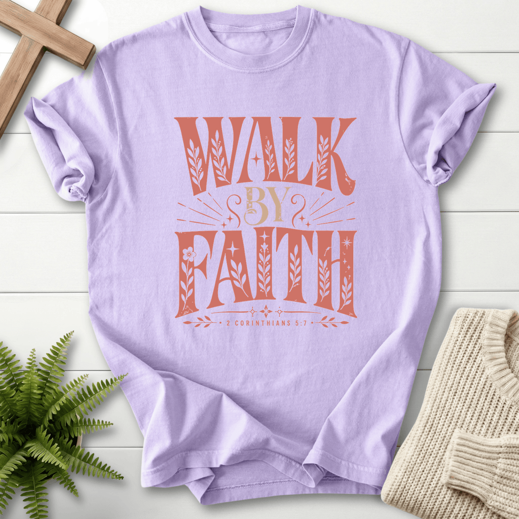 Walk By Faith 2 Corinthians 5:7 T-Shirt in Orchid | She Wears Faith