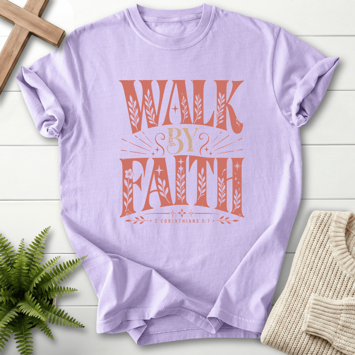 Walk By Faith 2 Corinthians 5:7 T-Shirt in Orchid | She Wears Faith