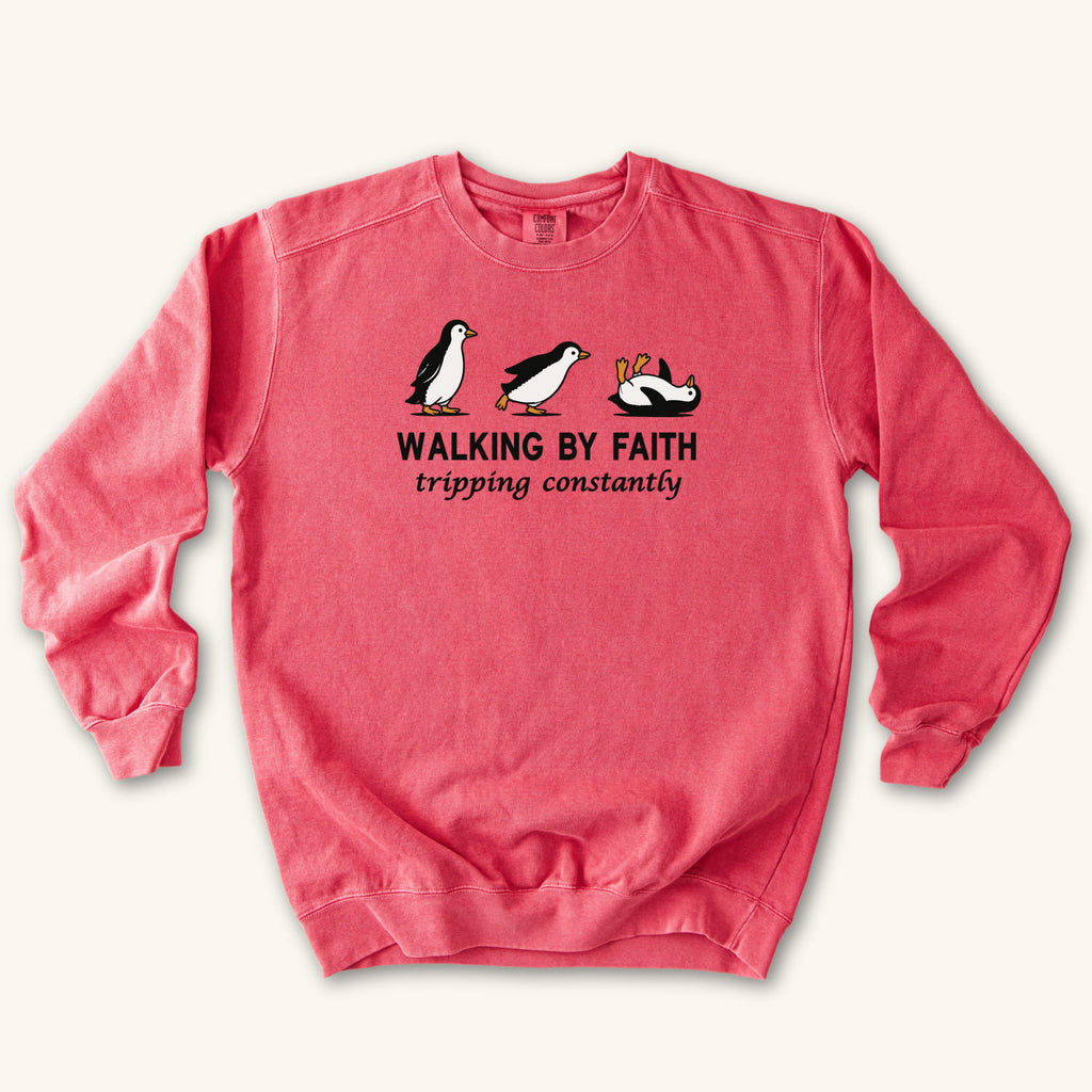 Watermelon Walking By Faith sweatshirt flat lay mockup, Christian apparel for women