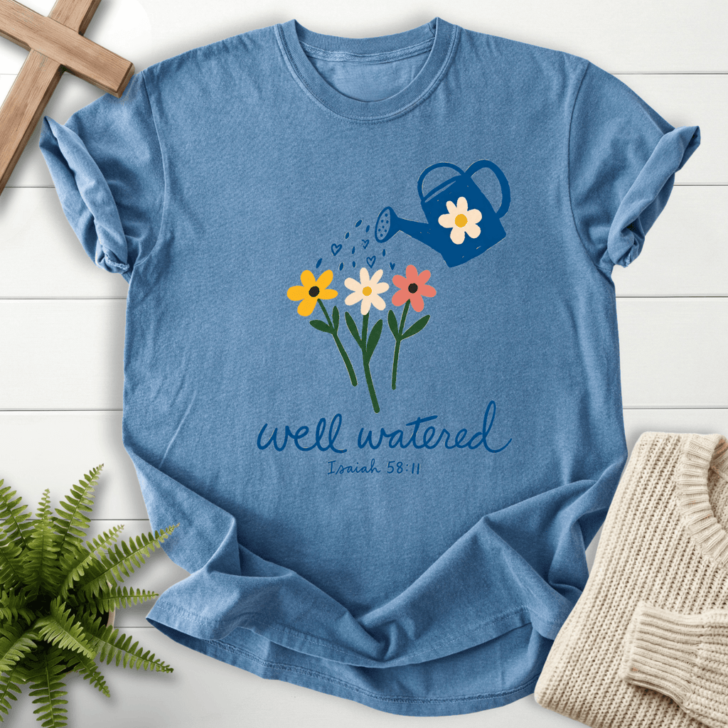 Well Watered Isaiah 58:11 T-Shirt in Blue Jean | She Wears Faith
