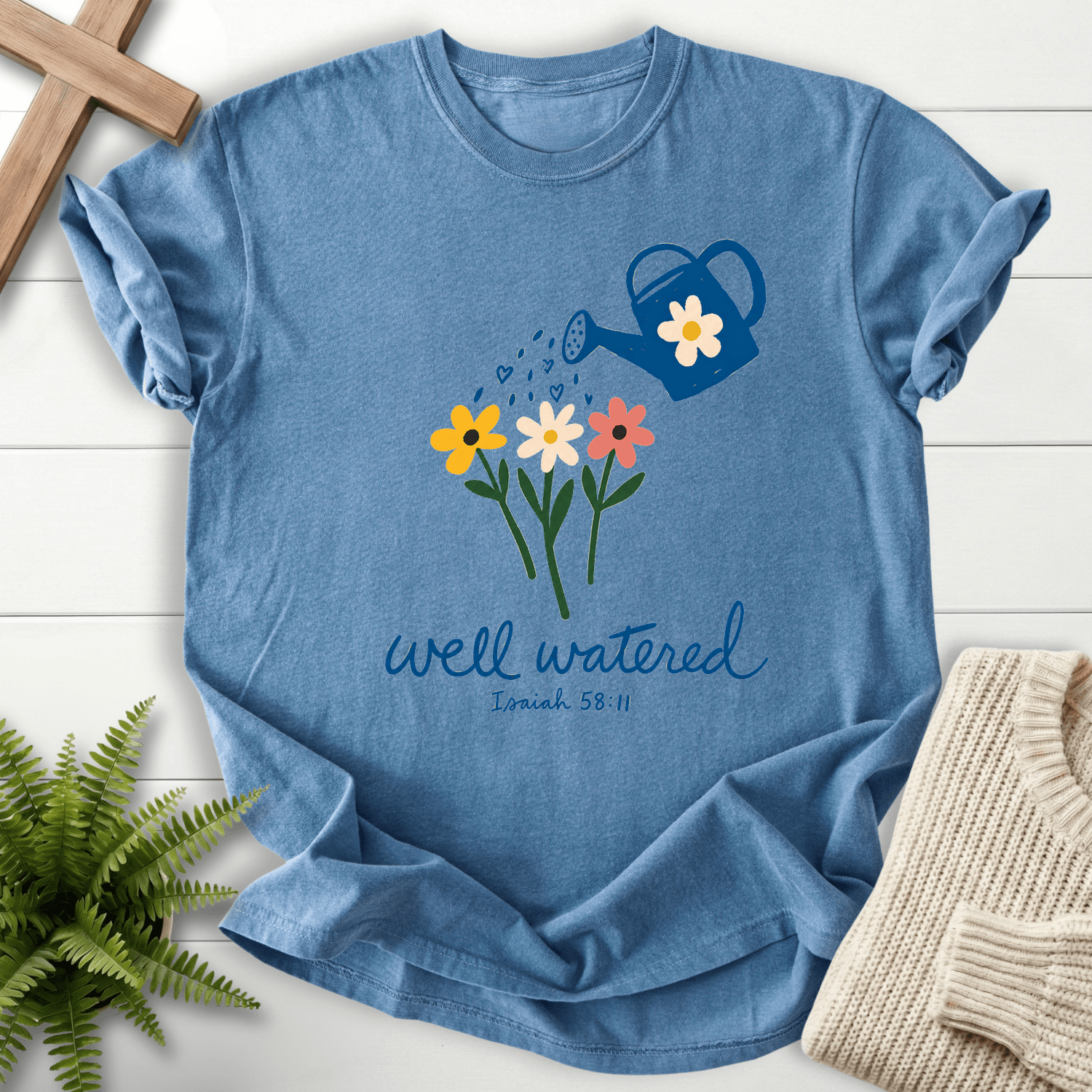 Well Watered Isaiah 58:11 T-Shirt in Blue Jean | She Wears Faith