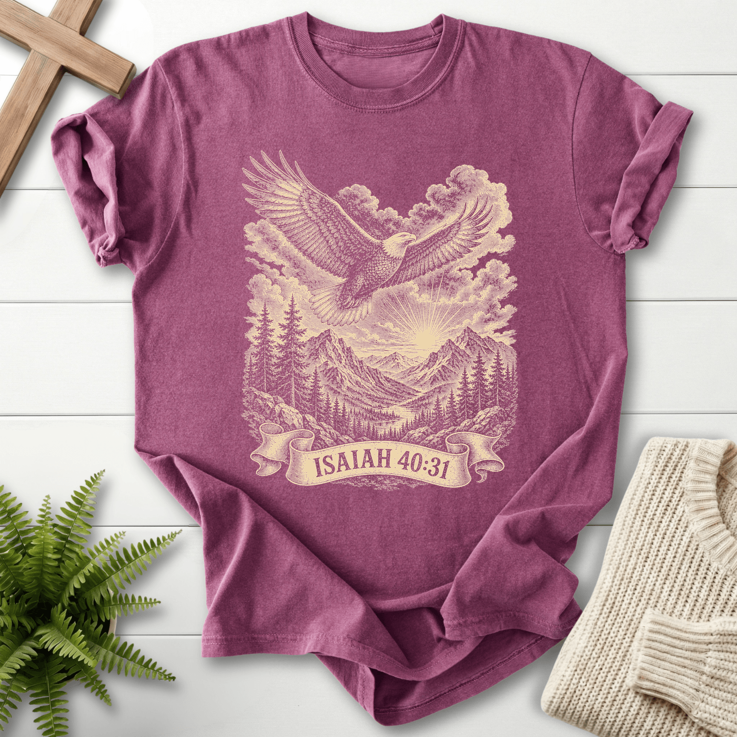 Wings Like Eagles T-Shirt in Berry | She Wears Faith