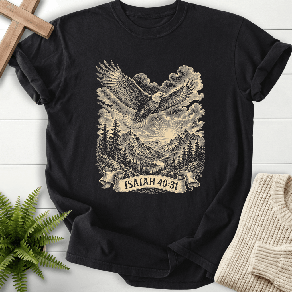 Wings Like Eagles T-Shirt in Black | She Wears Faith