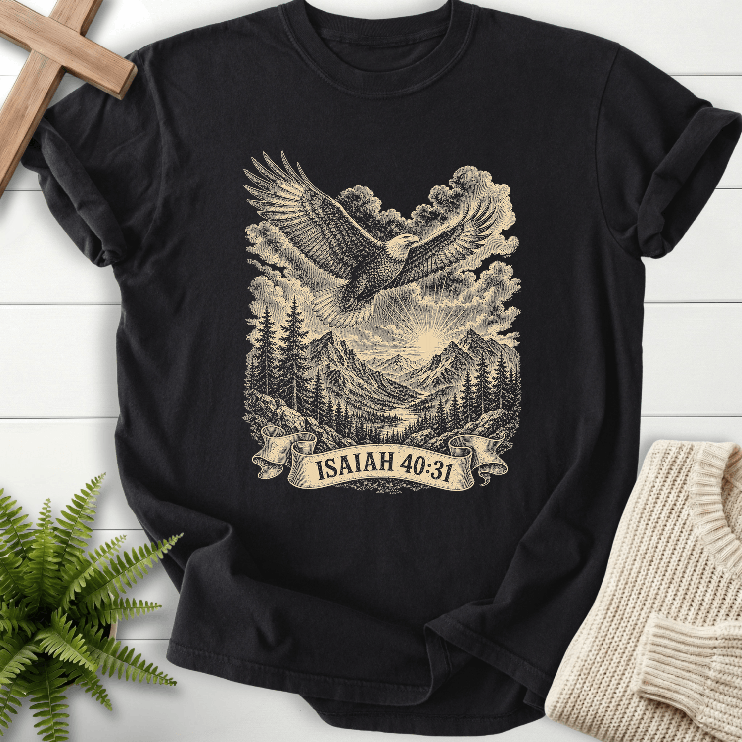 Wings Like Eagles T-Shirt in Black | She Wears Faith