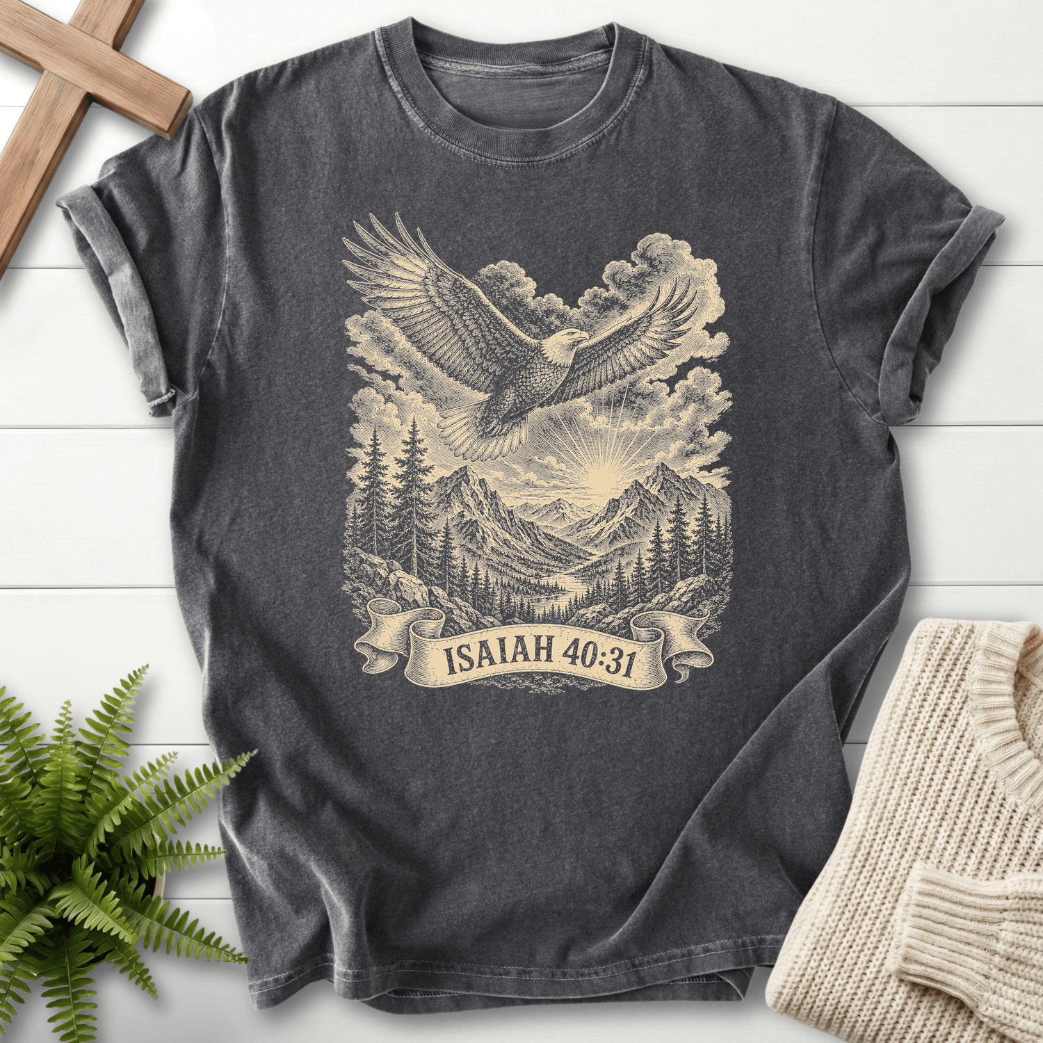 Wings Like Eagles T-Shirt in Pepper | She Wears Faith