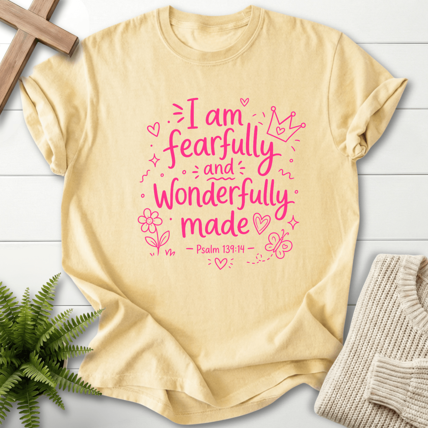Wonderfully Made Psalm 119:14 T-Shirt in Banana | She Wears Faith