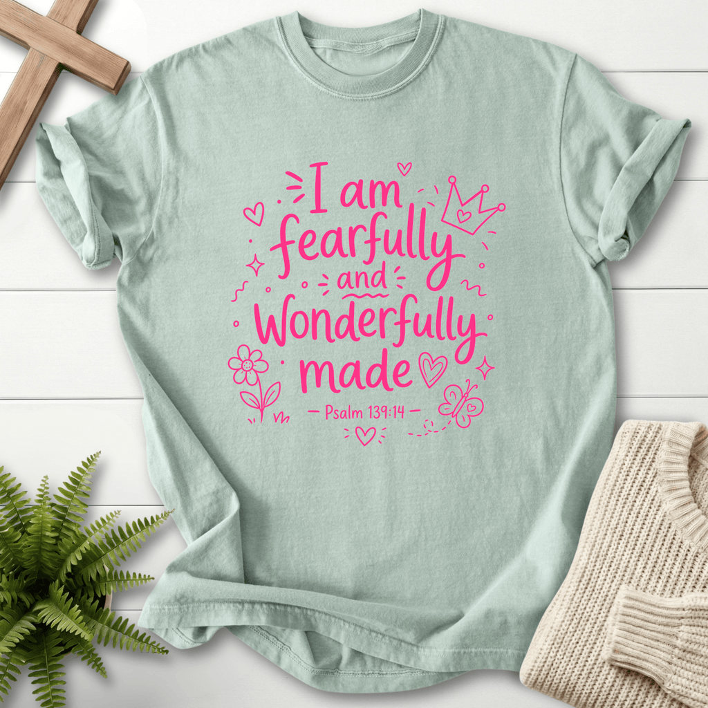 Wonderfully Made Psalm 119:14 T-Shirt in Bay | She Wears Faith