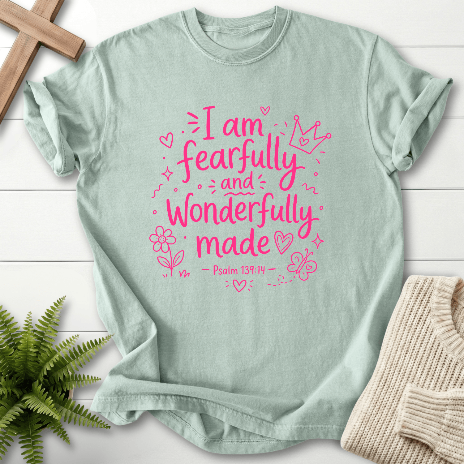 Wonderfully Made Psalm 119:14 T-Shirt in Bay | She Wears Faith