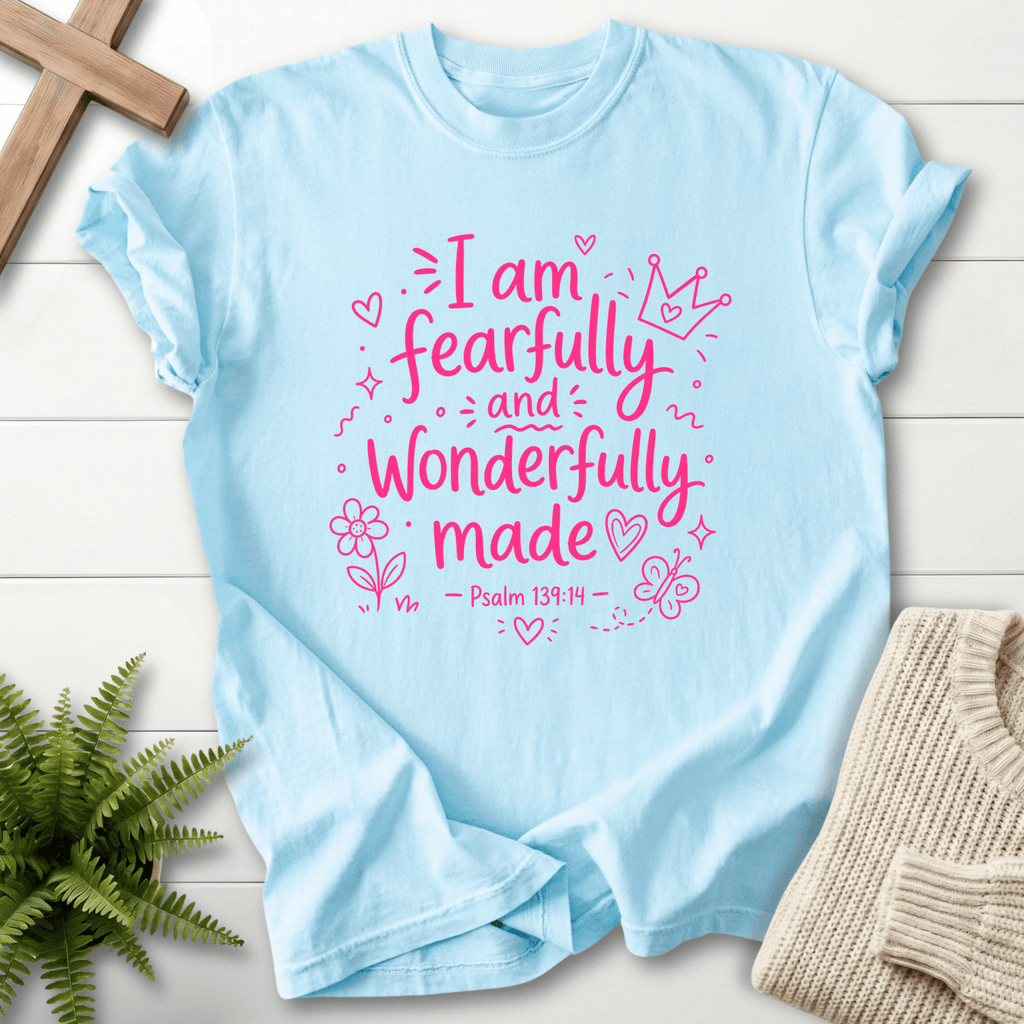 Wonderfully Made Psalm 119:14 T-Shirt in Chambray | She Wears Faith