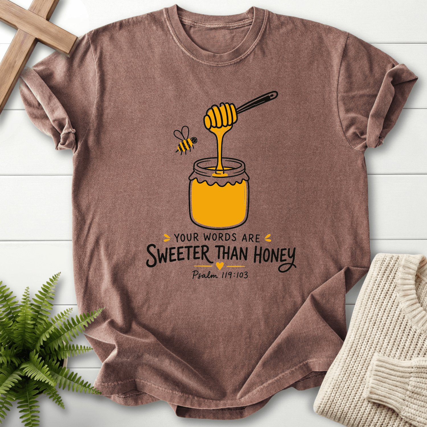 Words Sweeter Than Honey T-Shirt in Espresso | She Wears Faith