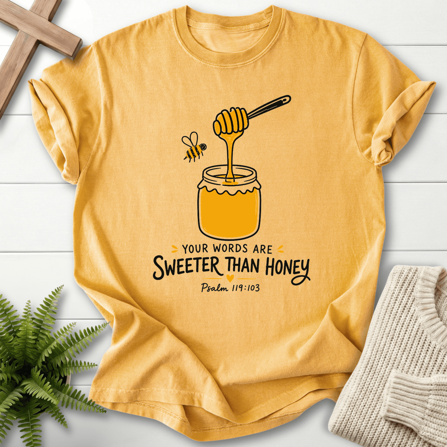 Words Sweeter Than Honey T-Shirt in Mustard | She Wears Faith