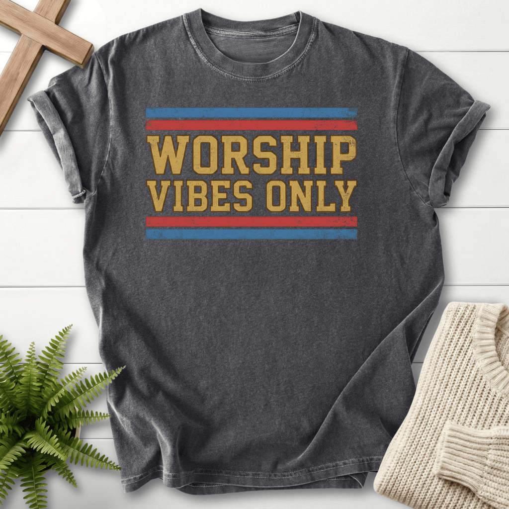 Pepper Christian t-shirt for women with a vintage collegiate design and stripe accents.