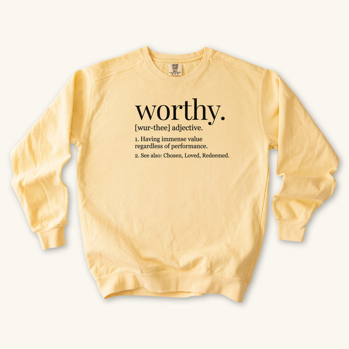 Butter Worthy Definition sweatshirt flat lay mockup, Christian apparel for women