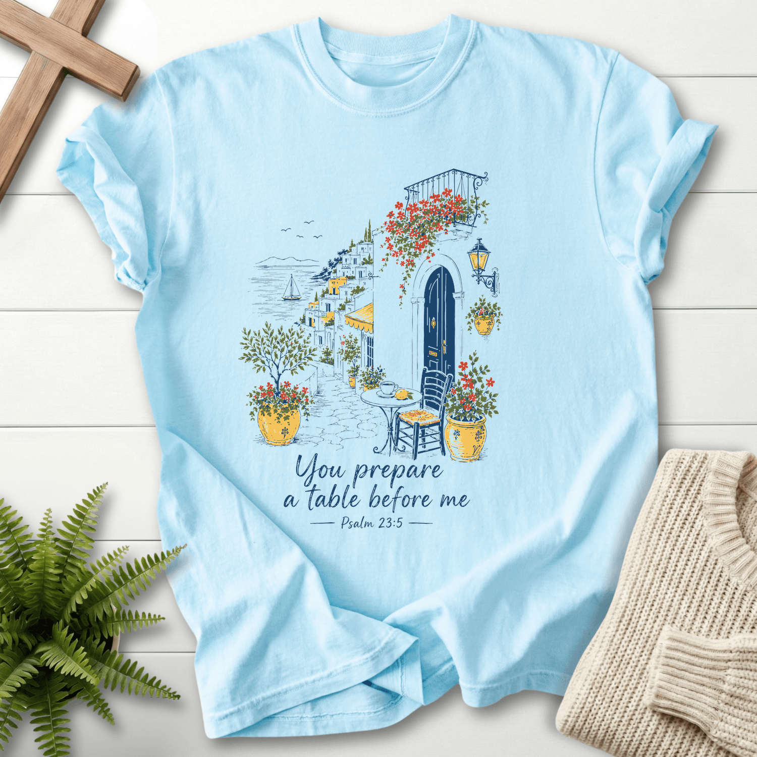 You prepare a table before me Psalm 23:5 T-Shirt in Chambray | She Wears Faith