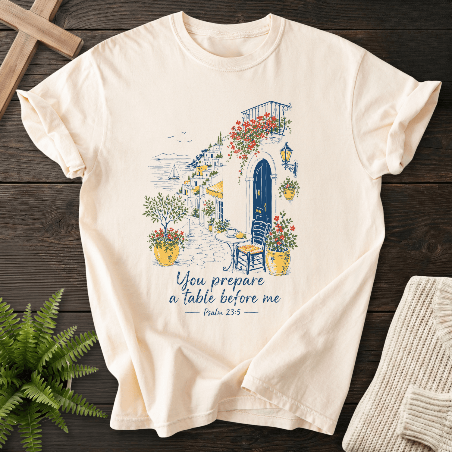 You prepare a table before me Psalm 23:5 T-Shirt in Ivory | She Wears Faith