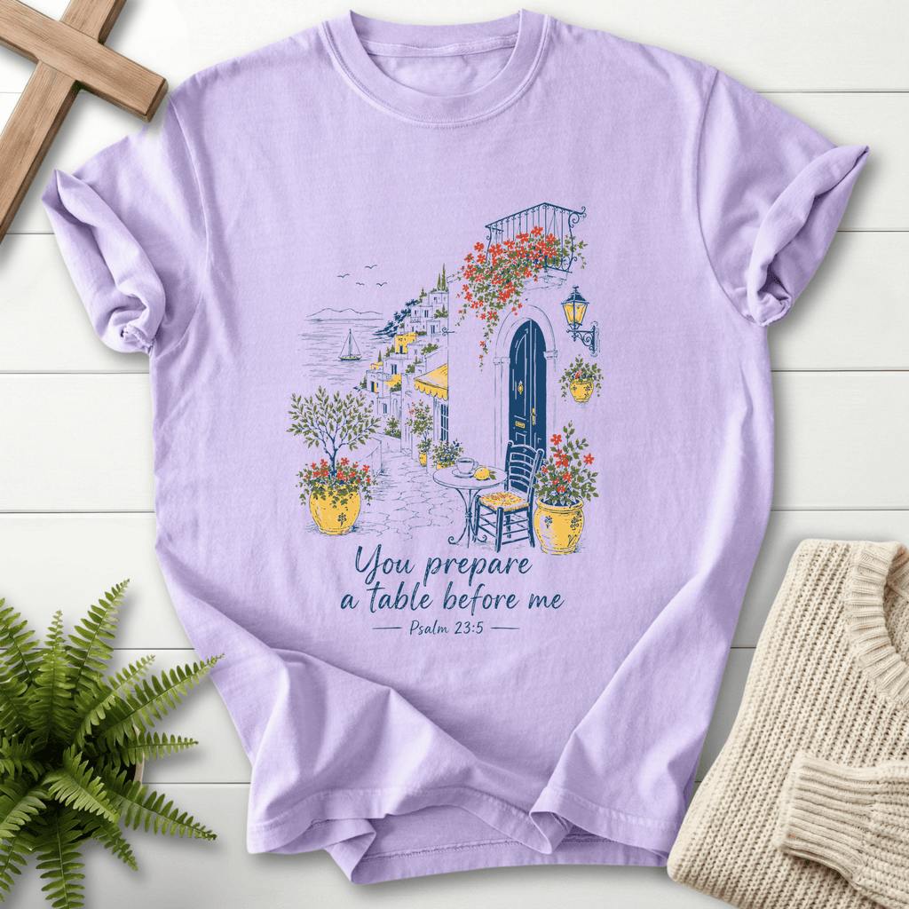 You prepare a table before me Psalm 23:5 T-Shirt in Orchid | She Wears Faith