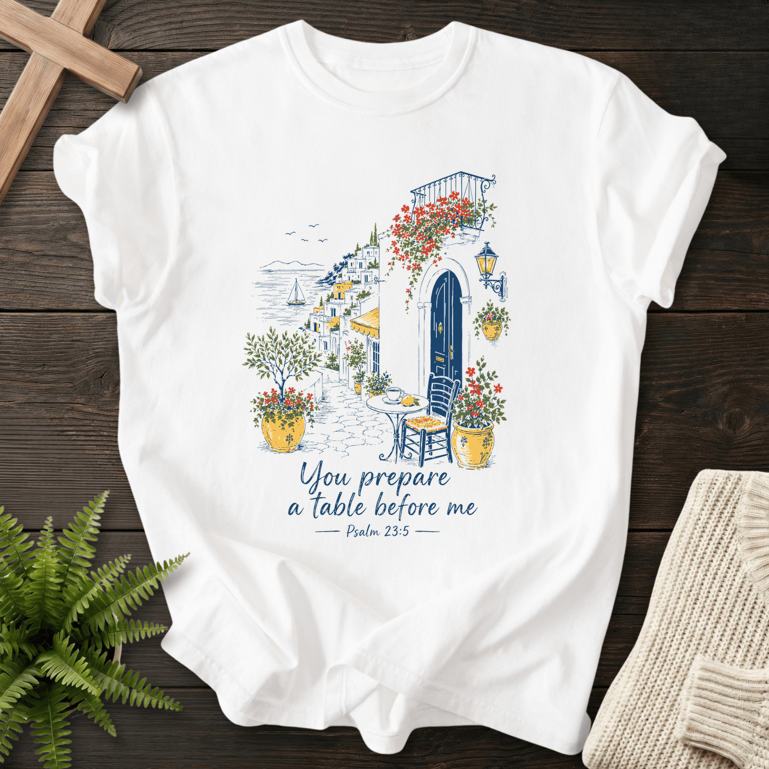 You prepare a table before me Psalm 23:5 T-Shirt in White | She Wears Faith